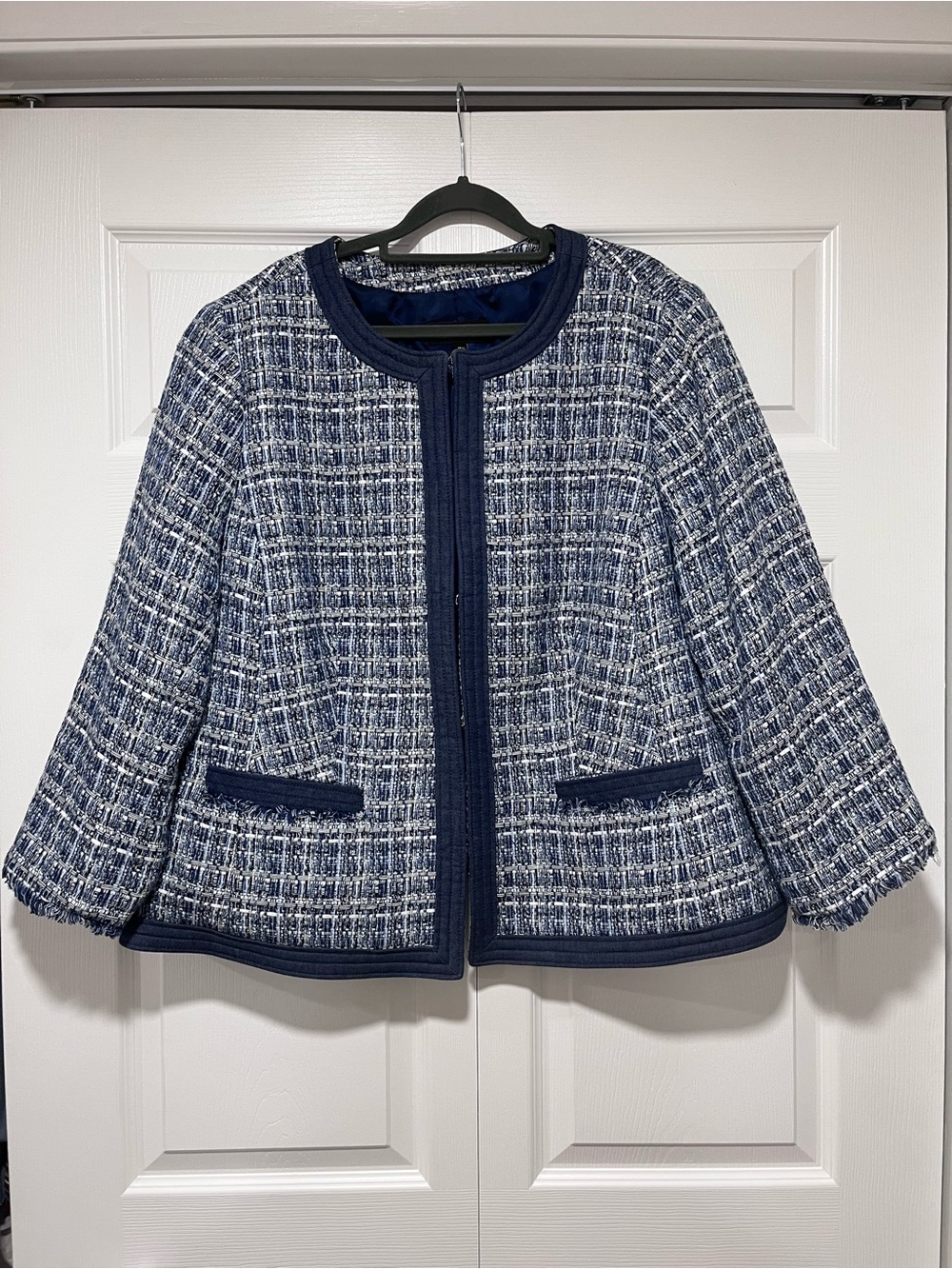 Talbots Navy and White Tweed Blazer
